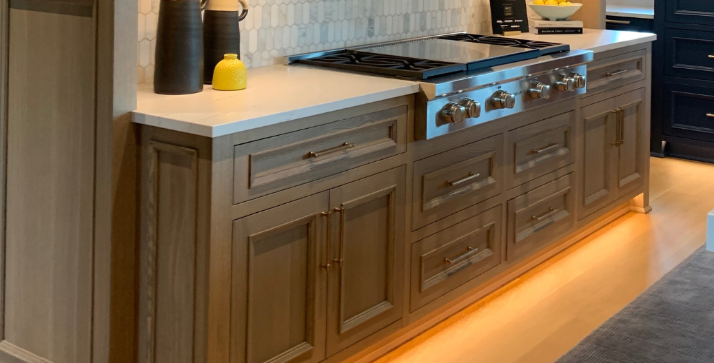 Toe kick lighting in bathroom