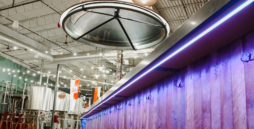 Purple strip light under bar