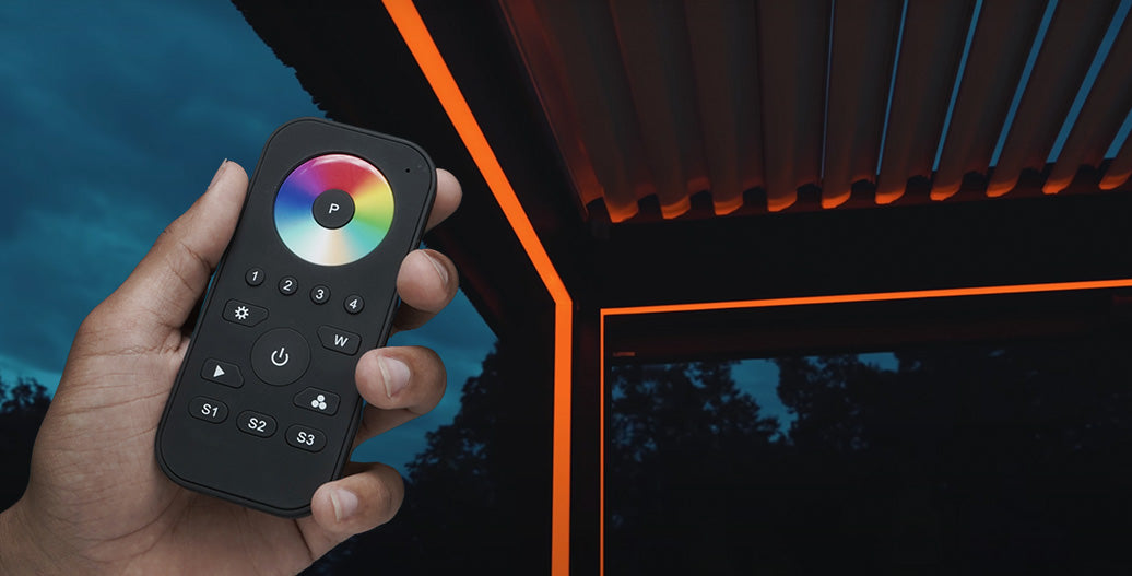Pergola lighting with handheld remote