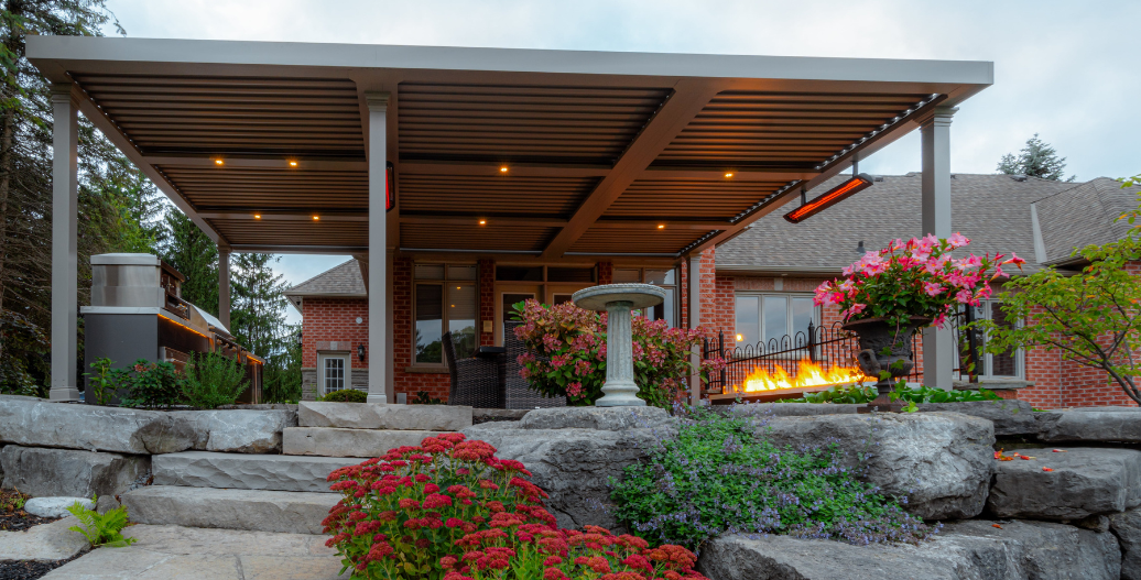 Pergola recessed lighting in garden