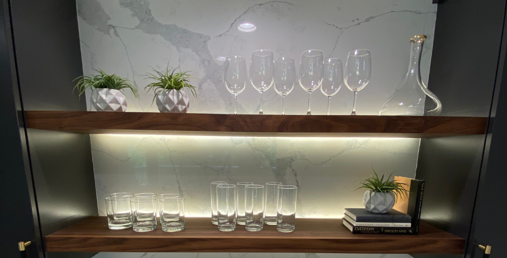 Strip lighting on shelves