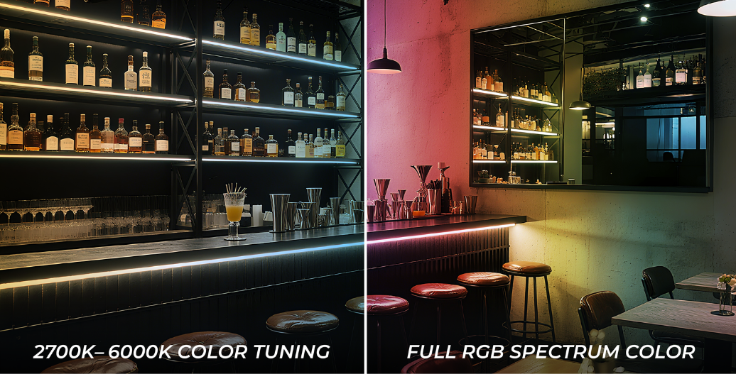 Bar with one side showing color tuning and the other showing RGB colors
