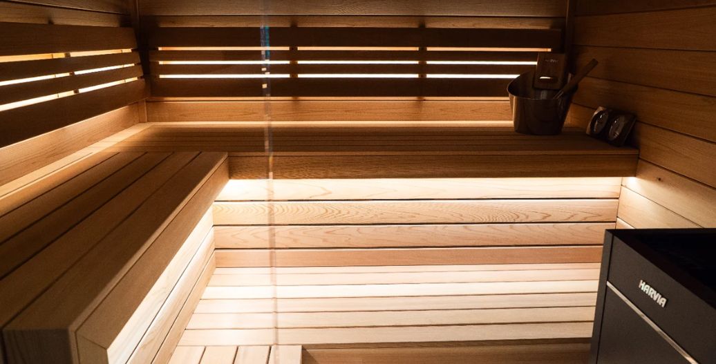 Sauna with sauna neon lighting