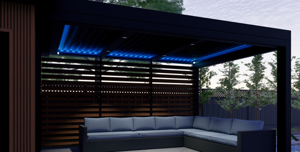 Blue pergola lighting 