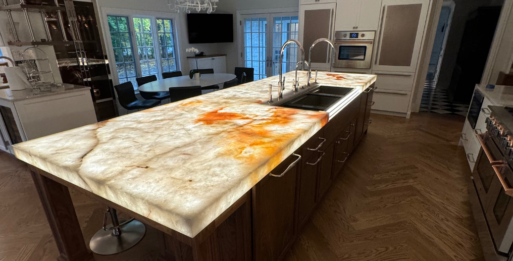 Backlit counter in kitchen