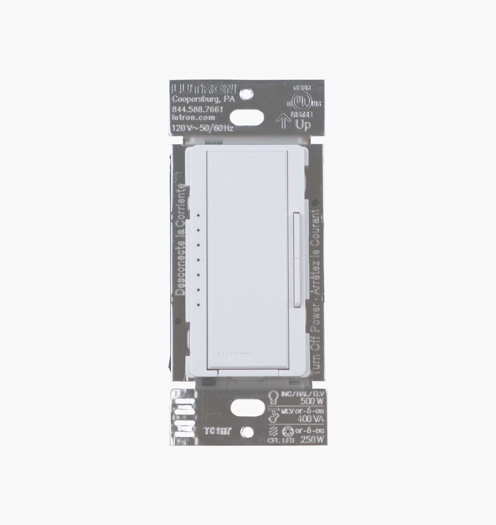 Dimmer Switch – 120VAC, Phase-selectable, Single Pole/Multi-location – Lutron Maestro MA-PRO