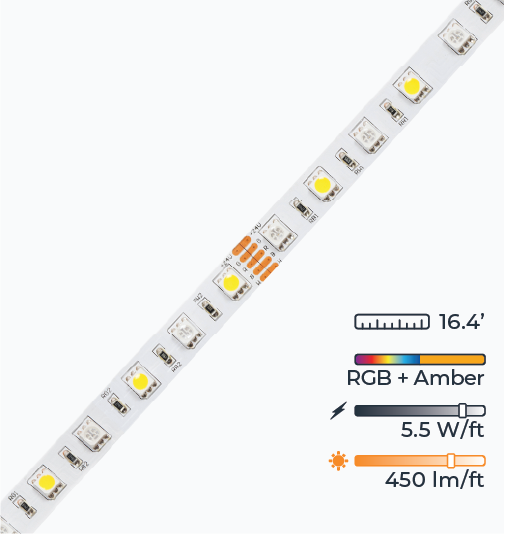 W-Series RGBA Color Changing Flexible LED Strip Light - Ultra Bright (18 LEDs/foot) - Non-Waterproof