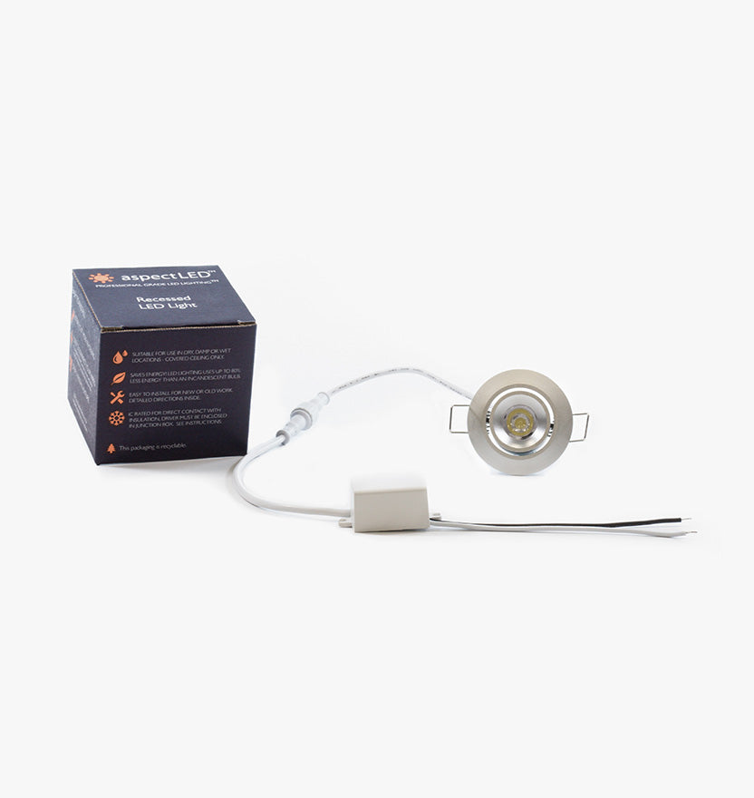 2.25" LED Recessed Light for Flat or Sloped Ceilings - Ultra Bright (3W) - Chrome 1-7/8" Cut Out Size